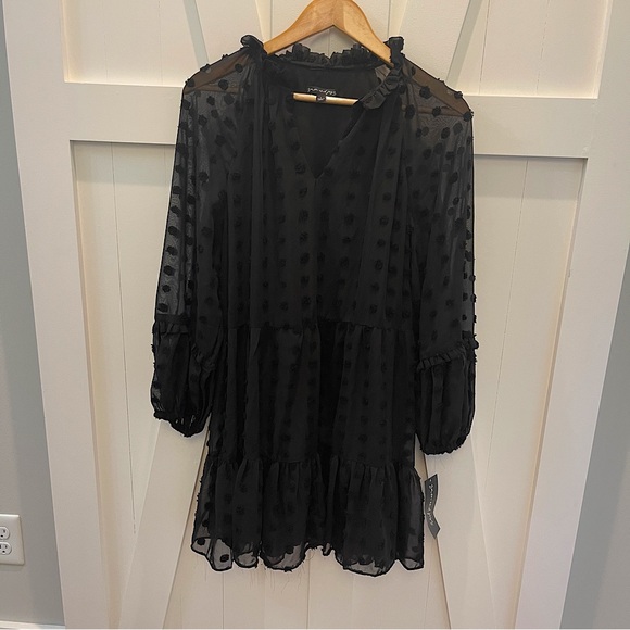 Sam and Jess Women’s Split Neck Ballon Sleeves Dress Black Large NEW - Picture 1 of 5